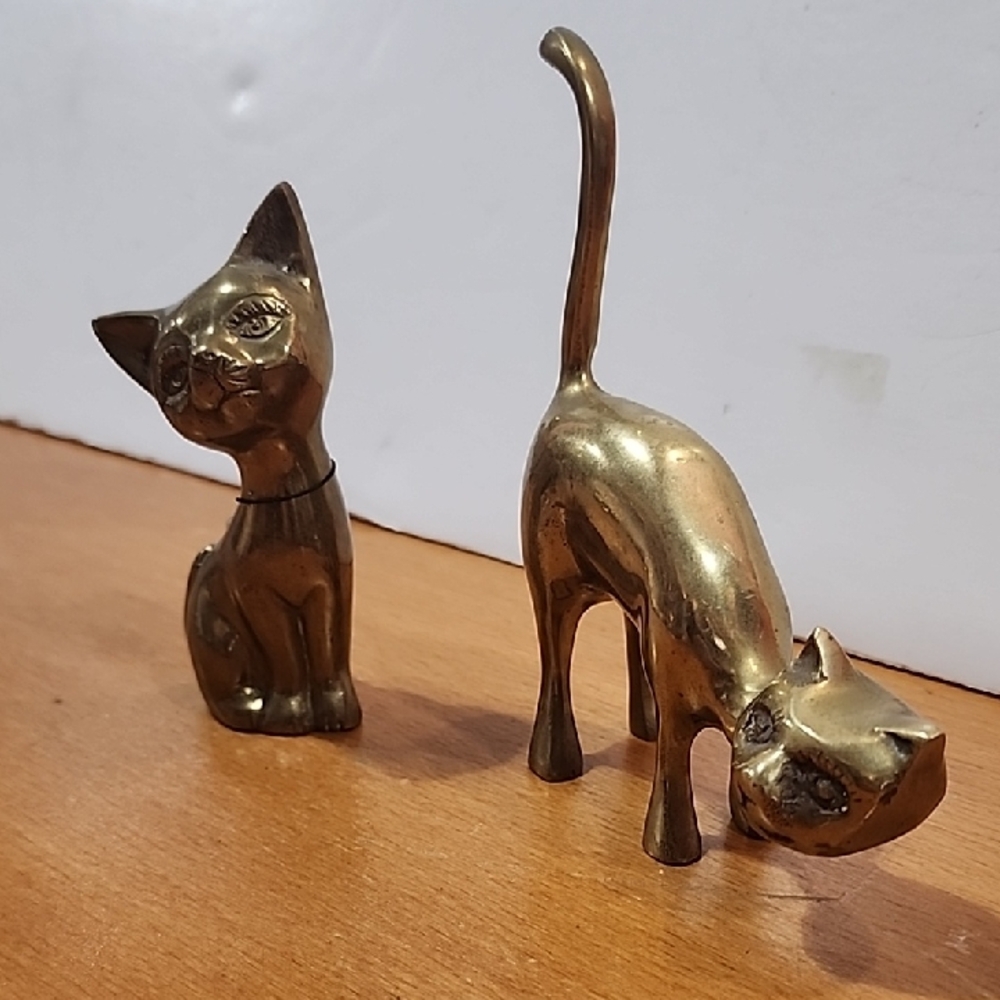 Elegant Brass Pair Of BrassCat Figurines